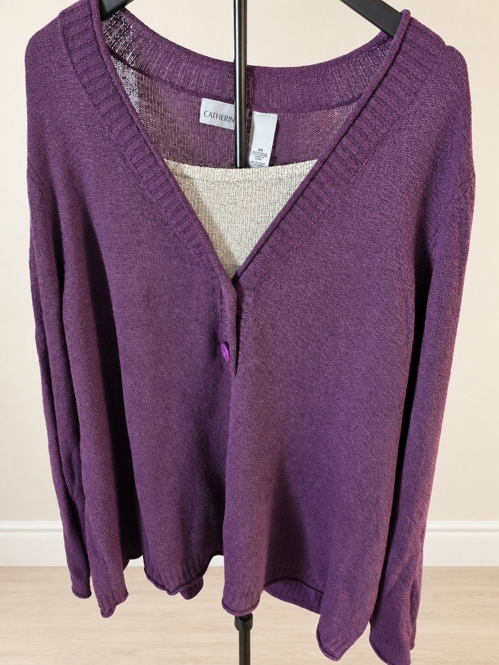 Catherines Purple V-Neck Button-Front Sweater